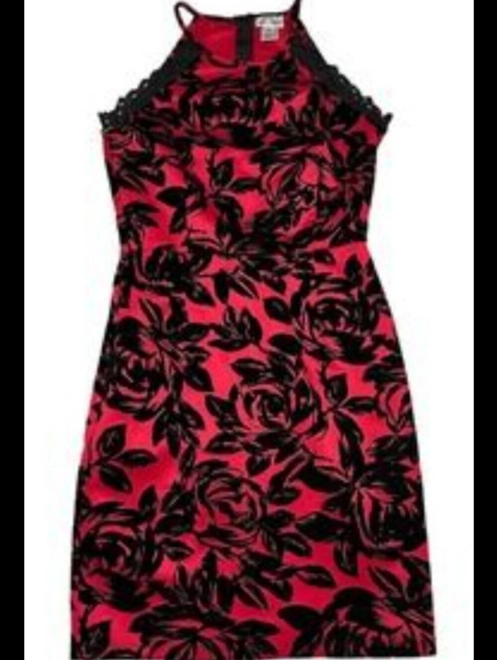 Sweet Storm Red and Black Floral Halter Midi Dress